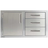 Alfresco 32" Combo Door with Triple Drawers, featuring 304 stainless steel construction, German engineered soft-close hardware, and versatile storage for outdoor kitchens.